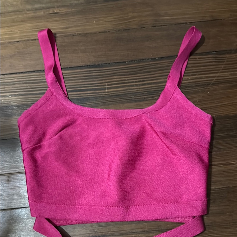 WOW Couture Pink Sleeveless Tie Front Crop Top
